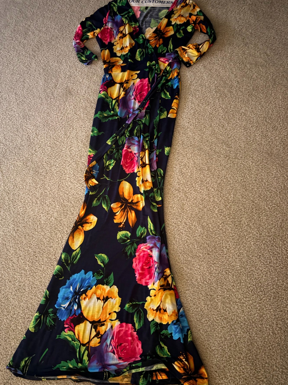 Black Floral Maxi Dress with Bright Multi-Color Blooms